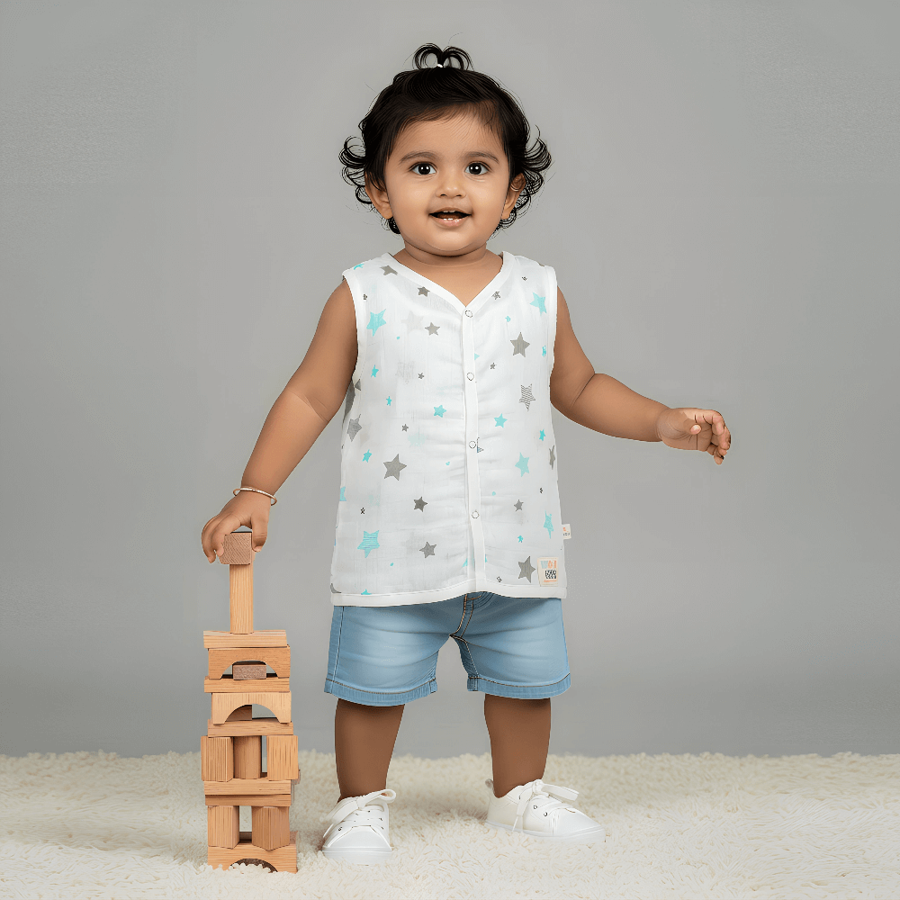 Feather Soft Sleeveless Jhabla – Snaps - Image 6